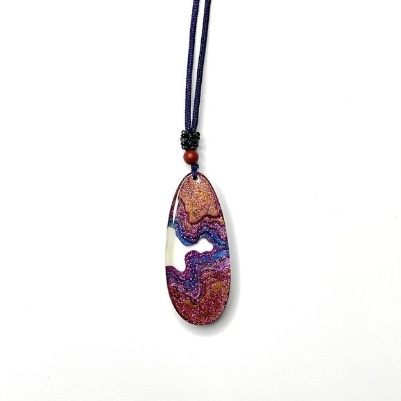 Handmade Clear Resin Shiny Multicolor Pendant Necklace - Picture 1 of 3